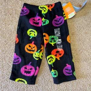 Toddler Halloween Neon Pumpkin Fleece Pajama Pants - Black, 18 Months
